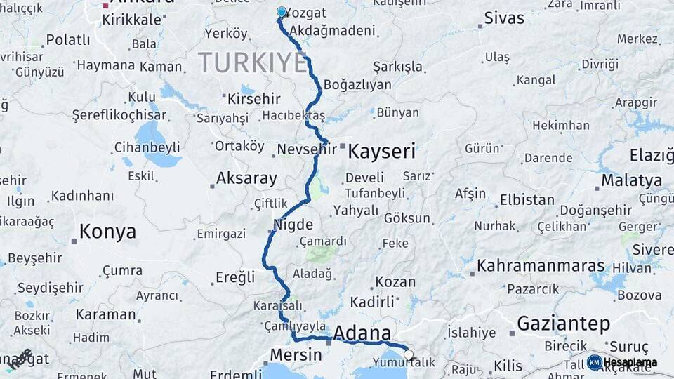 Yozgat Dörtyol Hatay Arası Kaç Km - Yol Haritası