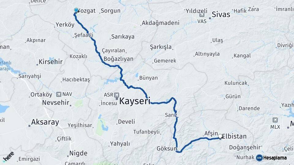 Yozgat Elbistan Kahramanmaraş Arası Kaç Km - Yol Haritası