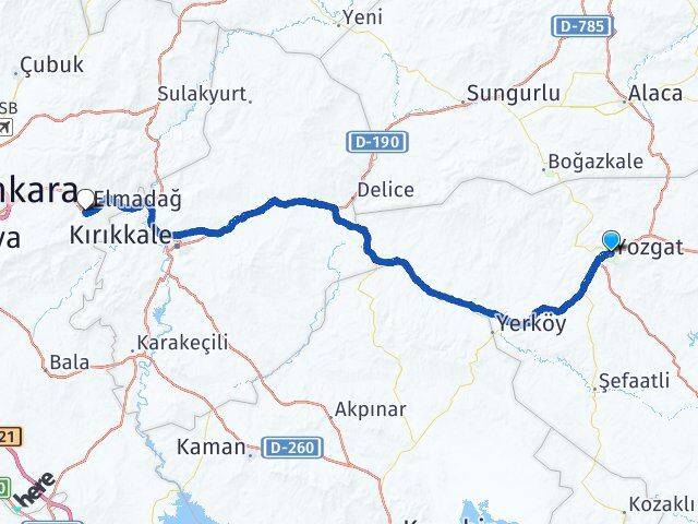 Yozgat Elmadağ Ankara Arası Kaç Km - Yol Haritası