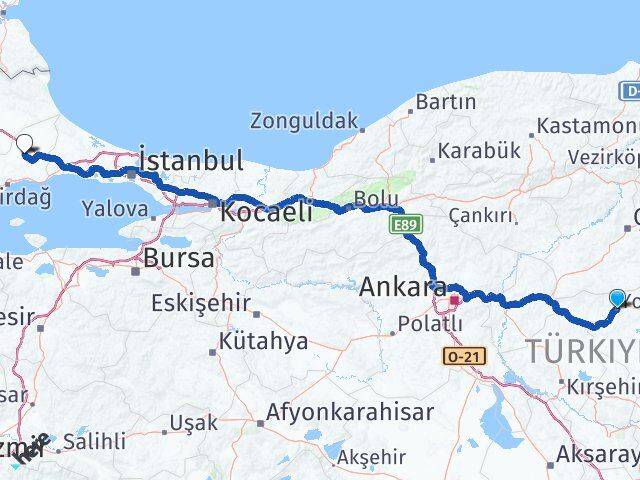 Yozgat Ergene Tekirdağ Arası Kaç Km - Yol Haritası