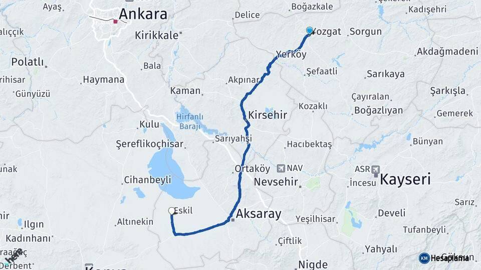 Yozgat Eskil Aksaray Arası Kaç Km - Yol Haritası