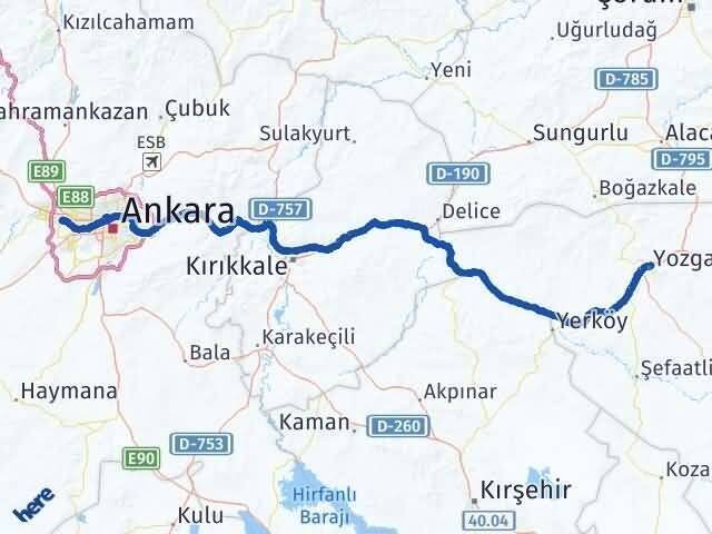 Yozgat Etimesgut Ankara Arası Kaç Km - Yol Haritası