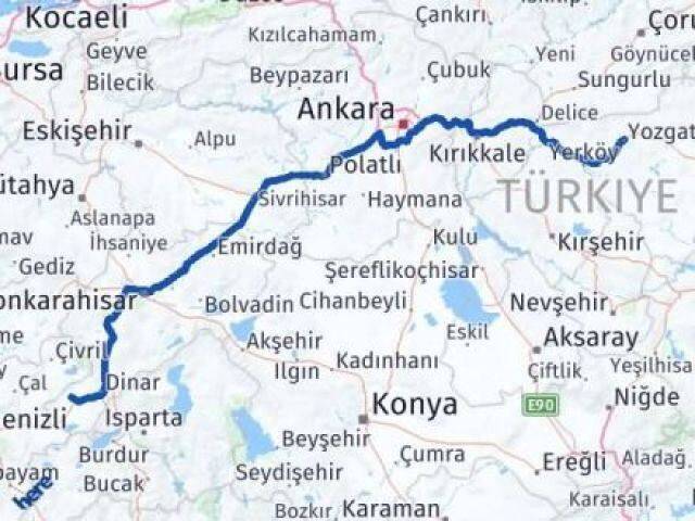 Yozgat Evciler Afyonkarahisar Arası Kaç Km - Yol Haritası