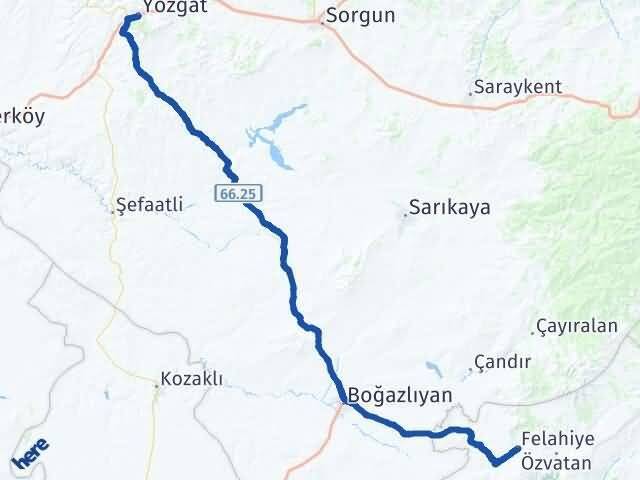 Yozgat Felahiye Kayseri Arası Kaç Km - Yol Haritası