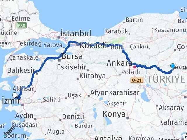 Yozgat Foça İzmir Arası Kaç Km - Yol Haritası