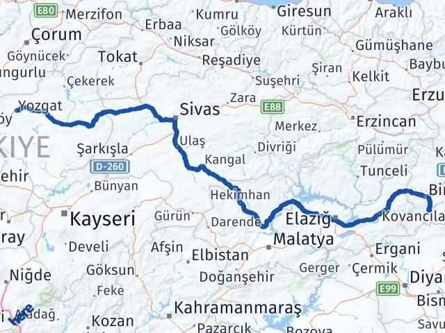 Yozgat Genç Bingöl Arası Kaç Km - Yol Haritası