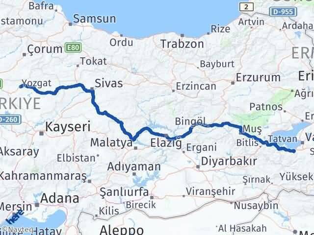Yozgat Gevaş Van Arası Kaç Km - Yol Haritası