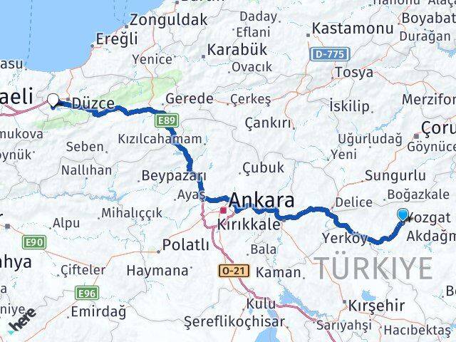 Yozgat Gölyaka Düzce Arası Kaç Km - Yol Haritası