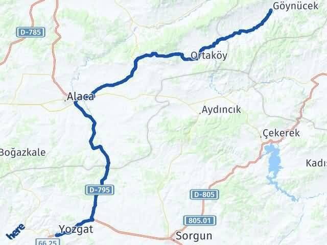 Yozgat Göynücek Amasya Arası Kaç Km - Yol Haritası