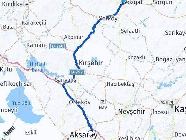 Yozgat Gülağaç Aksaray Arası Kaç Km - Yol Haritası