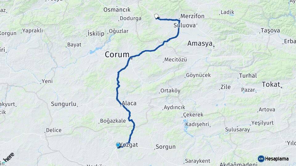 Yozgat Gümüşhacıköy Amasya Arası Kaç Km - Yol Haritası