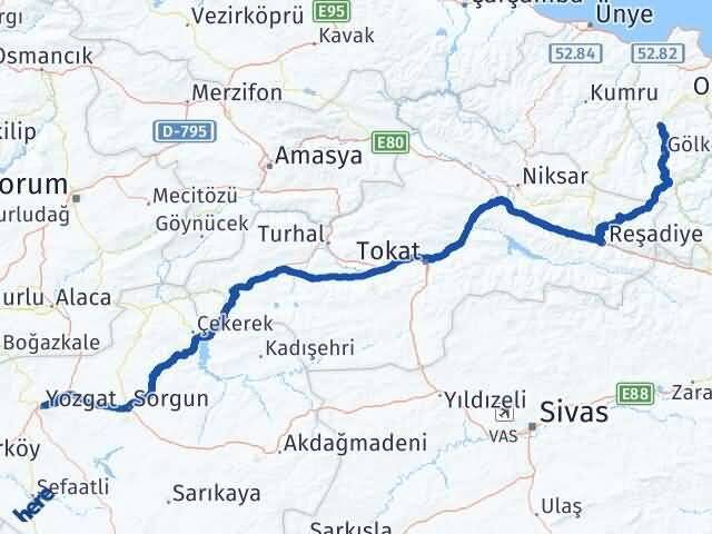 Yozgat Gürgentepe Ordu Arası Kaç Km - Yol Haritası