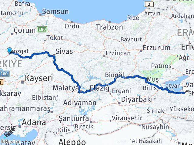 Yozgat Gürpınar Van Arası Kaç Km - Yol Haritası