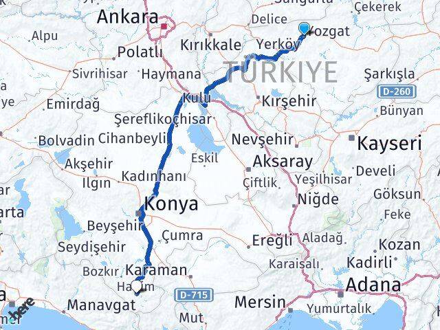 Yozgat Hadim Konya Arası Kaç Km - Yol Haritası