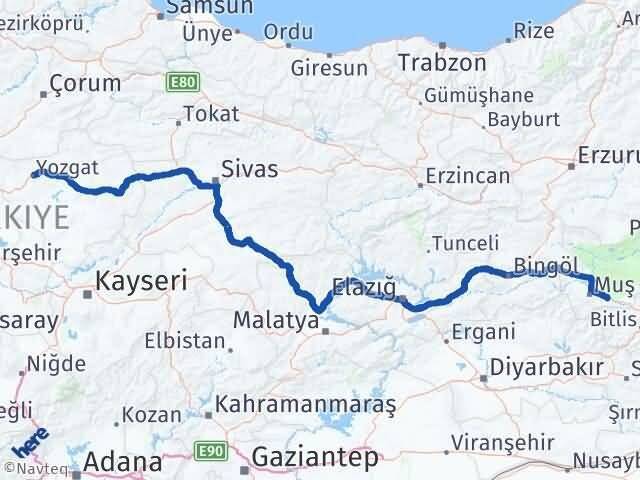 Yozgat Hasköy Muş Arası Kaç Km - Yol Haritası