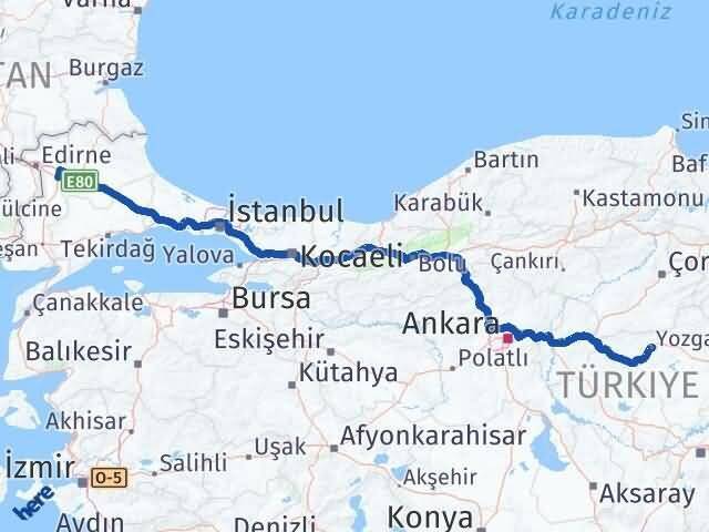 Yozgat Havsa Edirne Arası Kaç Km - Yol Haritası