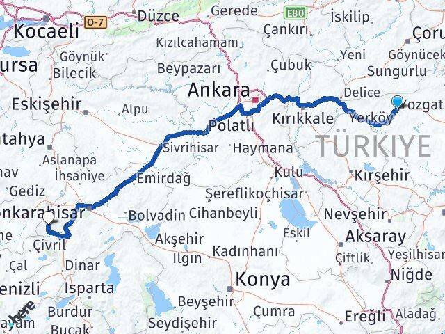 Yozgat Hocalar Afyonkarahisar Arası Kaç Km - Yol Haritası
