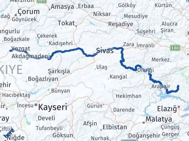 Yozgat Hozat Tunceli Arası Kaç Km - Yol Haritası