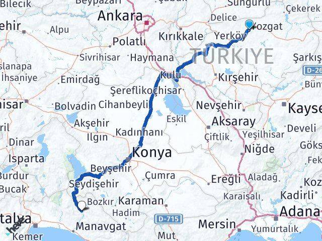 Yozgat İbradı Antalya Arası Kaç Km - Yol Haritası