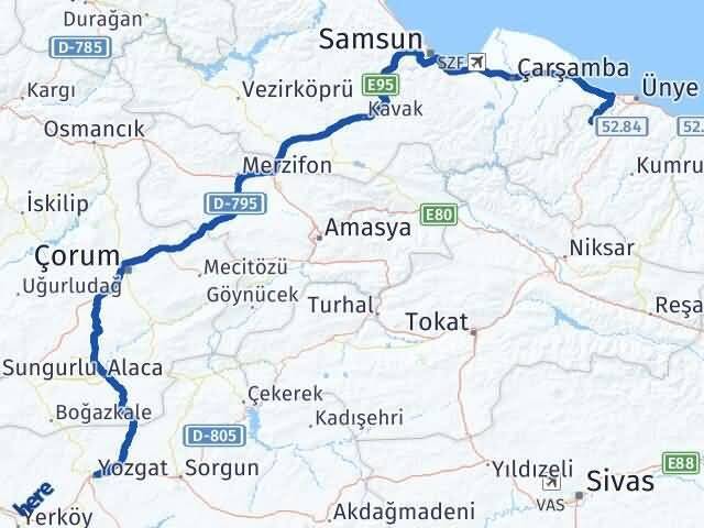 Yozgat İkizce Ordu Arası Kaç Km - Yol Haritası