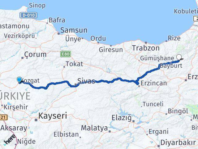 Yozgat İspir Erzurum Arası Kaç Km - Yol Haritası