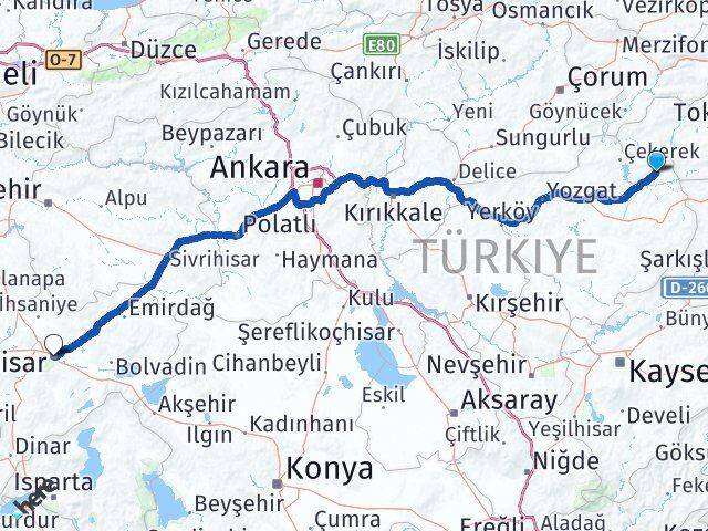 Yozgat Kadışehri Afyonkarahisar Arası Kaç Km - Yol Haritası