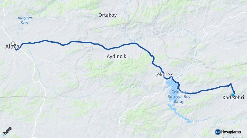 Yozgat Kadışehri Alaca Çorum Arası Kaç Km - Yol Haritası