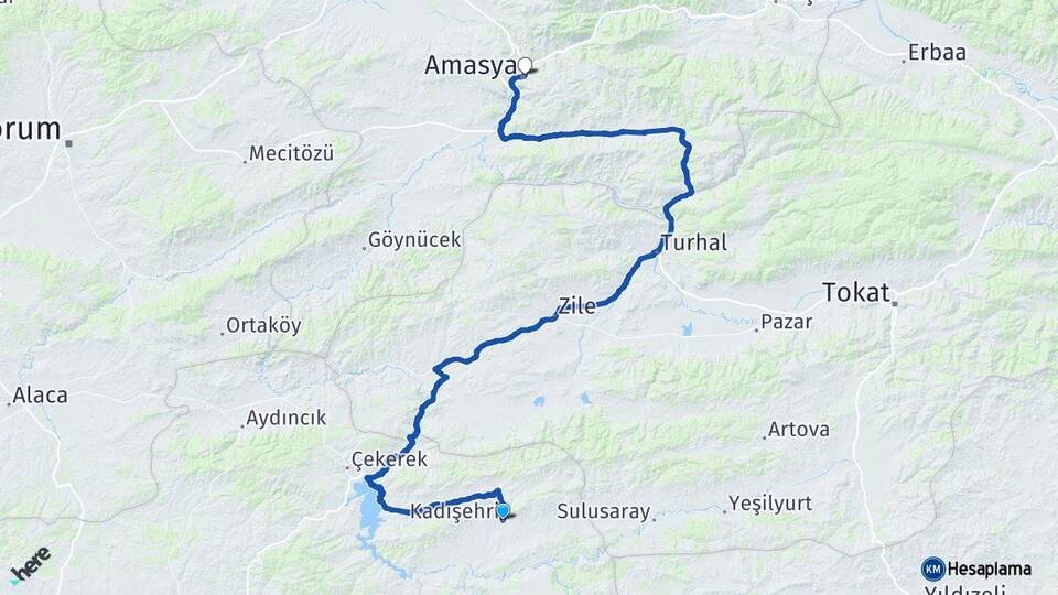 Yozgat Kadışehri Amasya Arası Kaç Km - Yol Haritası