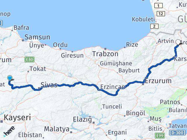 Kadışehri Ardahan Arası Kaç Km - Yol Tarifi
