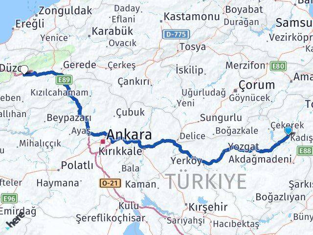 Yozgat Kadışehri Bolu Arası Kaç Km - Yol Haritası