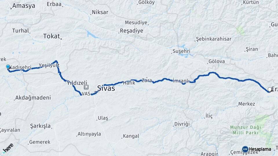 Yozgat Kadışehri Erzincan Arası Kaç Km - Yol Haritası