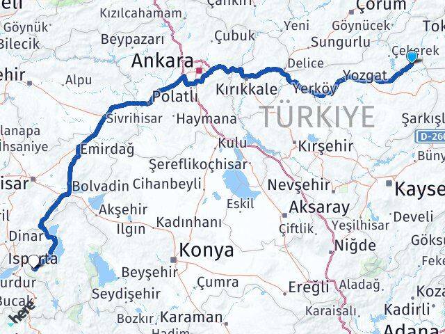 Yozgat Kadışehri Isparta Arası Kaç Km - Yol Haritası