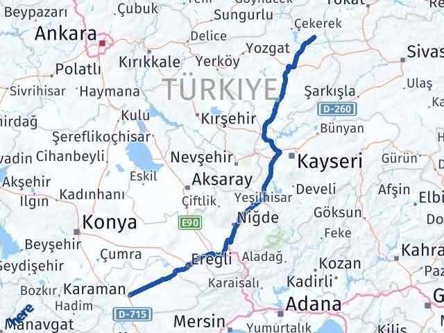 Yozgat Kadışehri Karaman Arası Kaç Km - Yol Haritası