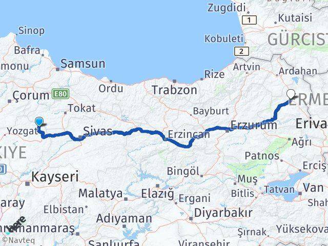 Yozgat Kadışehri Kars Arası Kaç Km - Yol Haritası