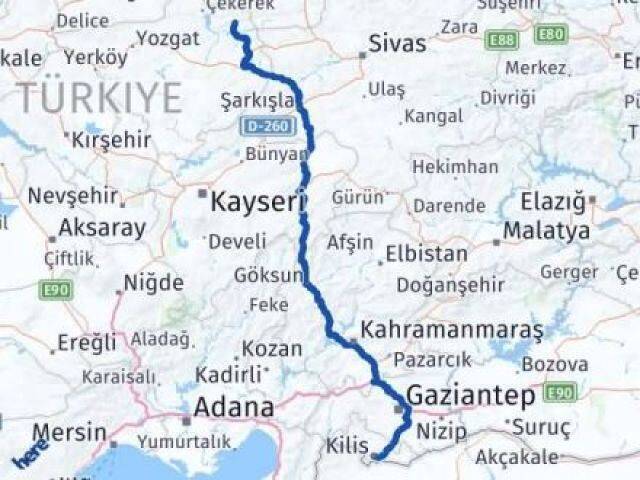 Yozgat Kadışehri Kilis Arası Kaç Km - Yol Haritası