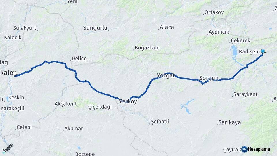 Yozgat Kadışehri Kırıkkale Arası Kaç Km - Yol Haritası