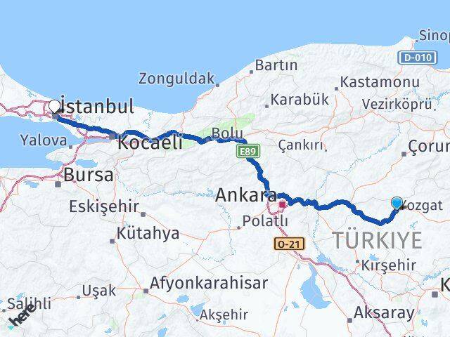 Yozgat Kağıthane İstanbul Arası Kaç Km - Yol Haritası