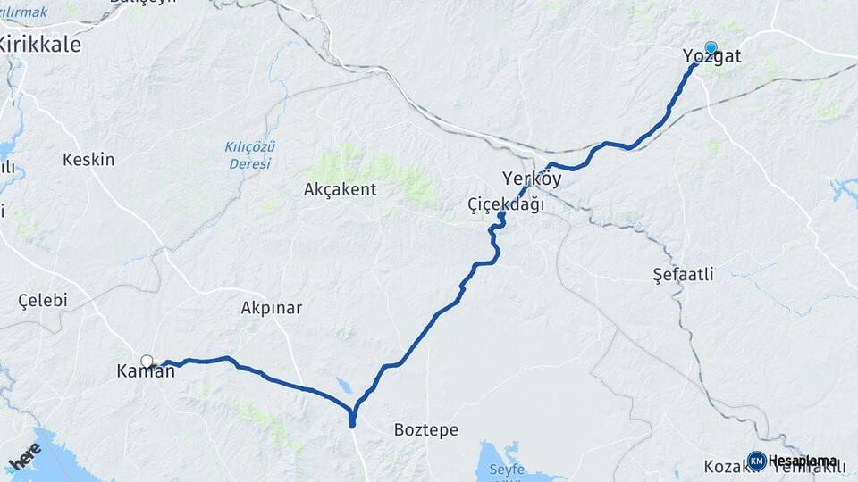 Yozgat Kaman Kırşehir Arası Kaç Km - Yol Haritası
