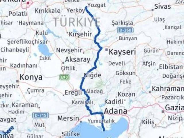Yozgat Karataş Adana Arası Kaç Km - Yol Haritası