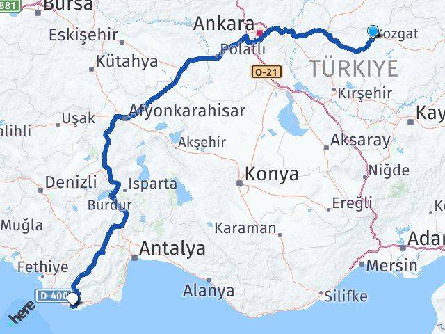 Yozgat Kaş Antalya Arası Kaç Km - Yol Haritası