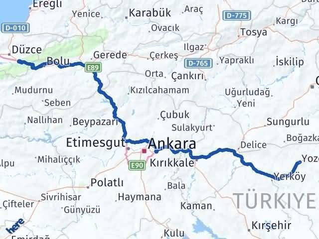 Yozgat Kaynaşlı Düzce Arası Kaç Km - Yol Haritası