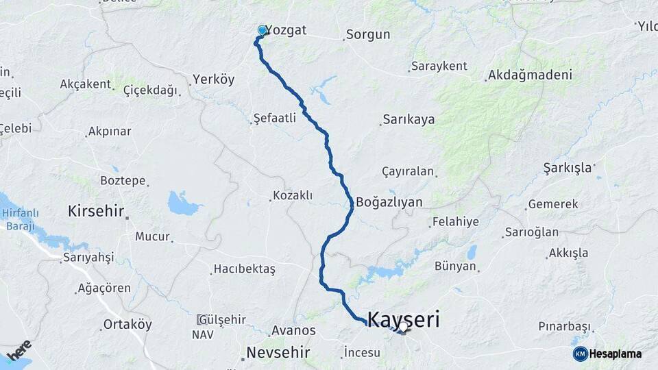 Yozgat Kayseri Arası Kaç Km - Yol Haritası