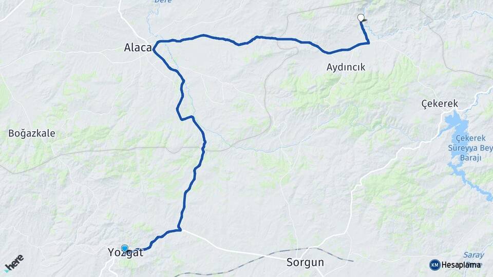 Yozgat Kazankaya Aydıncık Arası Kaç Km - Yol Haritası