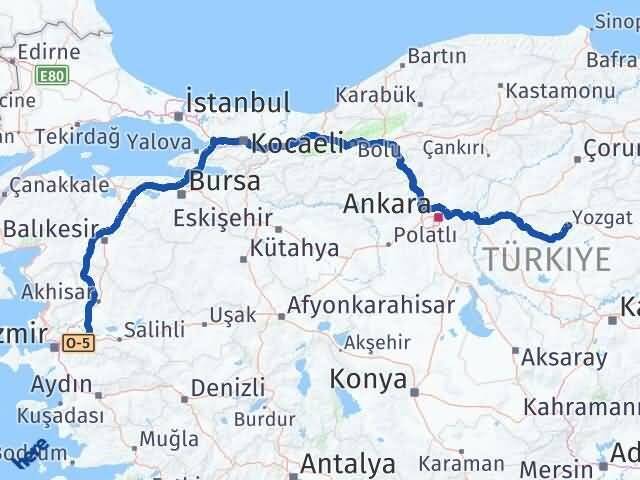 Yozgat Kemalpaşa İzmir Arası Kaç Km - Yol Haritası