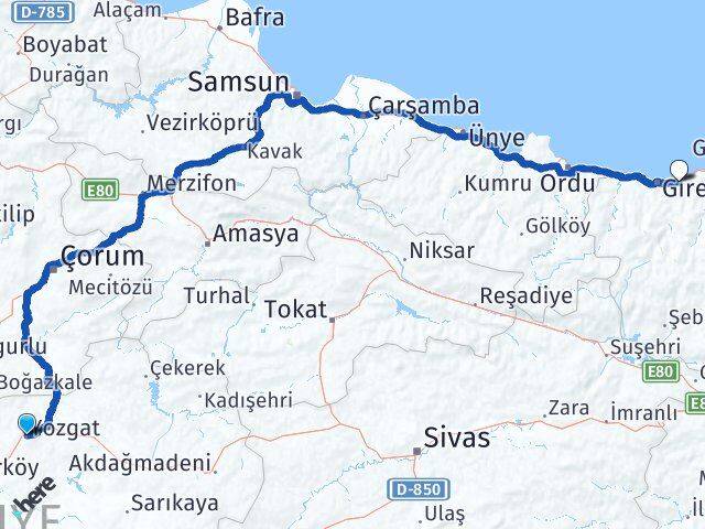 Yozgat Keşap Giresun Arası Kaç Km - Yol Haritası