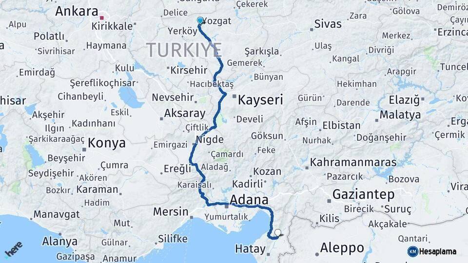 Yozgat Kırıkhan Hatay Arası Kaç Km - Yol Haritası