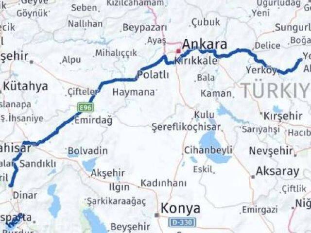 Yozgat Kızılören Afyonkarahisar Arası Kaç Km - Yol Haritası