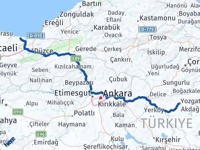 Yozgat Kocaali Sakarya Arası Kaç Km - Yol Haritası