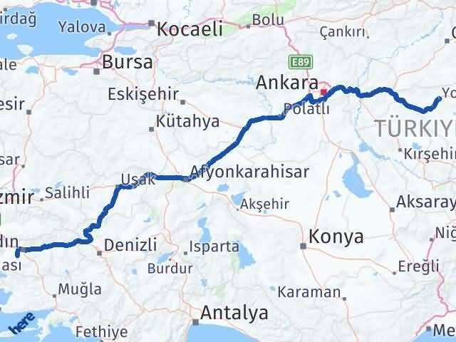 Yozgat Koçarlı Aydın Arası Kaç Km - Yol Haritası