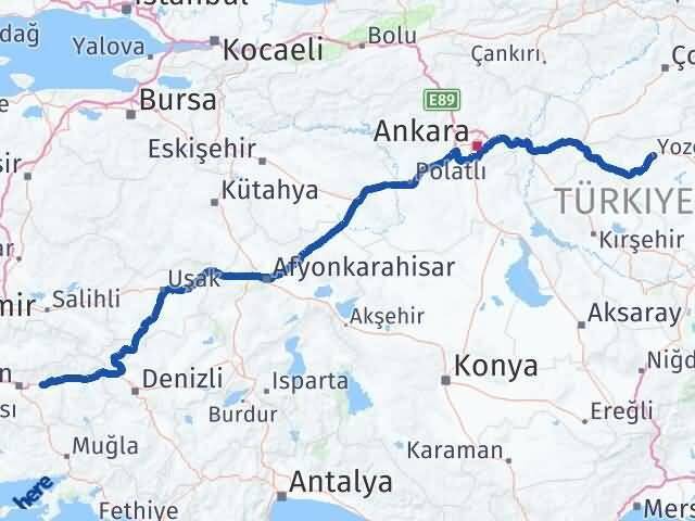 Yozgat Köşk Aydın Arası Kaç Km - Yol Haritası